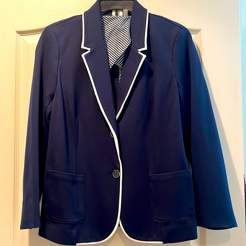 Rafaella Navy/white stretch blazer Size Large